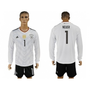 Germany #1 Neuer White Home Long Sleeves Soccer Country Jersey