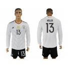 Germany #13 Muller White Home Long Sleeves Soccer Country Jersey