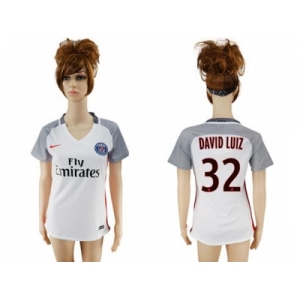 Women's Paris Saint-Germain #32 David Luiz Sec Away Soccer Club Jersey