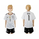 Germany #1 Neuer White Home Kid Soccer Country Jersey