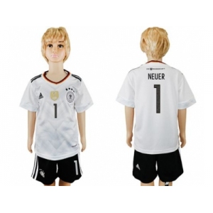 Germany #1 Neuer White Home Kid Soccer Country Jersey
