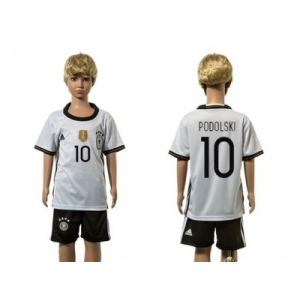 Germany #10 Podolski White Home Kid Soccer Country Jersey