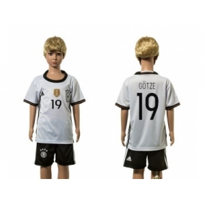 Germany #19 Gotze White Home Kid Soccer Country Jersey1