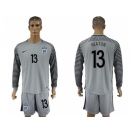 England #13 Heaton Grey Goalkeeper Long Sleeves Soccer Country Jersey