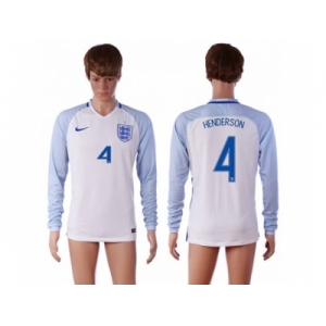 England #4 Henderson Home Long Sleeves Soccer Country Jersey