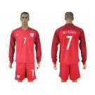 England #7 Beckham Away Long Sleeves Soccer Country Jersey