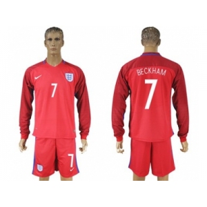 England #7 Beckham Away Long Sleeves Soccer Country Jersey