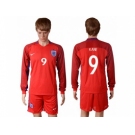 England #9 Kane Away Long Sleeves Soccer Country Jersey