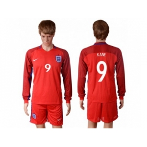 England #9 Kane Away Long Sleeves Soccer Country Jersey