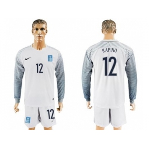 Greece #12 Kapino White Goalkeeper Long Sleeves Soccer Country Jersey