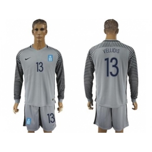 Greece #13 Vellidis Grey Goalkeeper Long Sleeves Soccer Country Jersey