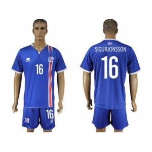 Iceland #16 Sigurjonsson Home Soccer Country Jersey