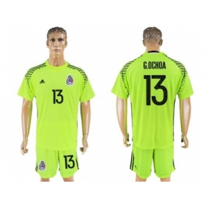 Mexico #13 G.Ochoa Shiny Green Goalkeeper Soccer Country Jersey