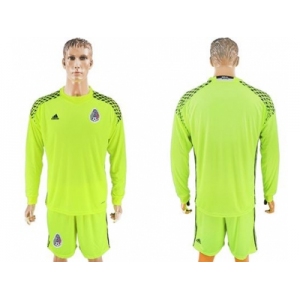 Mexico Blank Shiny Green Long Sleeves Goalkeeper Soccer Country Jersey