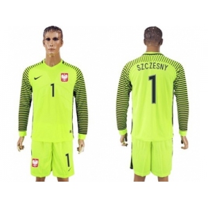 Poland #1 Szczesny Green Long Sleeves Goalkeeper Soccer Country Jersey