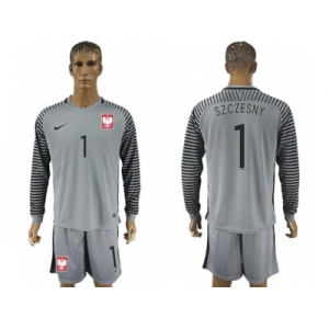 Poland #1 Szczesny Grey Goalkeeper Long Sleeves Soccer Country Jersey