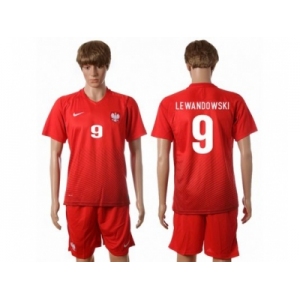 Poland #9 Lewandowski Red Away Soccer Country Jersey