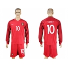 Portugal #10 Danny Home Long Sleeves Soccer Country Jersey1