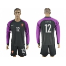Portugal #12 Lopes Black Goalkeeper Long Sleeves Soccer Country Jersey