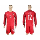 Portugal #12 Lopes Home Long Sleeves Soccer Country Jersey