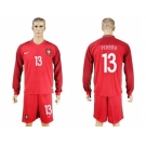 Portugal #13 Pereira Home Long Sleeves Soccer Country Jersey