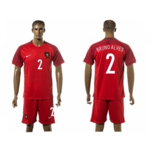 Portugal #2 Alves Home Soccer Country Jersey