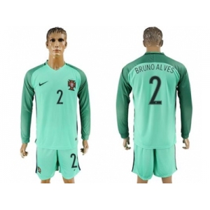 Portugal #2 Bruno Alves Away Long Sleeves Soccer Country Jersey