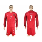 Portugal #7 Figo Home Long Sleeves Soccer Country Jersey1
