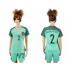 Women Portugal #2 Bruno Alves Away Soccer Country Jersey