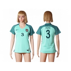 Women Portugal #3 Pepe Away Soccer Country Jersey1