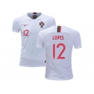 Portugal #12 Lopes Away Kid Soccer Country Jersey