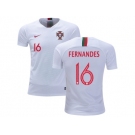 Portugal #16 Fernandes Away Kid Soccer Country Jersey