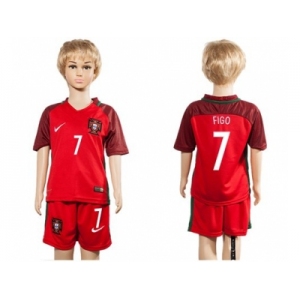 Portugal #7 Figo Home Kid Soccer Country Jersey