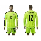 Uruguay #12 Campana Shiny Green Long Sleeves Soccer Country Jersey