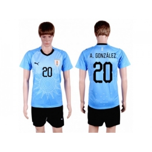 Uruguay #20 A.Gonzalez Home Soccer Country Jersey