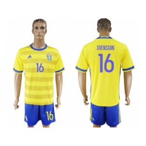 Sweden #16 Svensson Home Soccer Country Jersey