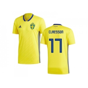 Sweden #17 Claesson Home Soccer Country Jersey