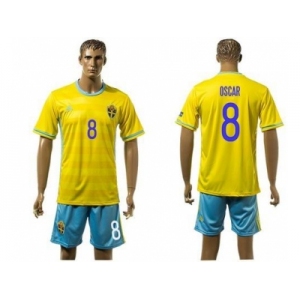 Sweden #8 Oscar Home Soccer Country Jersey1