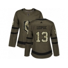 Women Adidas Vegas Golden Knights #13 Brendan Leipsic Authentic Green Salute to Service NHL Jersey