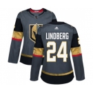 Women Adidas Vegas Golden Knights #24 Oscar Lindberg Authentic Gray Home NHL Jersey