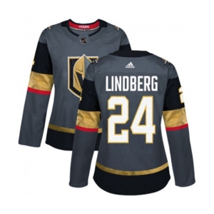 Women Adidas Vegas Golden Knights #24 Oscar Lindberg Authentic Gray Home NHL Jersey