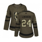 Women Adidas Vegas Golden Knights #24 Oscar Lindberg Authentic Green Salute to Service NHL Jersey