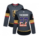 Women Adidas Vegas Golden Knights #27 Shea Theodore Authentic Gray USA Flag Fashion NHL Jersey