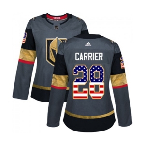 Women Adidas Vegas Golden Knights #28 William Carrier Authentic Gray USA Flag Fashion NHL Jersey