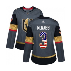 Women Adidas Vegas Golden Knights #3 Brayden McNabb Authentic Gray USA Flag Fashion NHL Jersey