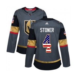 Women Adidas Vegas Golden Knights #4 Clayton Stoner Authentic Gray USA Flag Fashion NHL Jersey