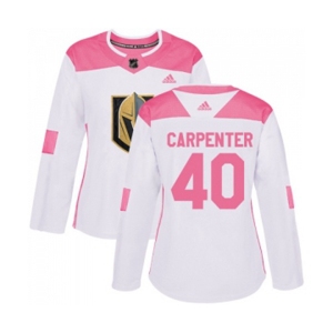 Women Adidas Vegas Golden Knights #40 Ryan Carpenter Authentic White Pink Fashion NHL Jersey
