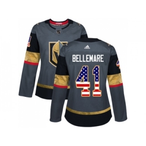 Women Adidas Vegas Golden Knights #41 Pierre-Edouard Bellemare Authentic Gray USA Flag Fashion NHL Jersey