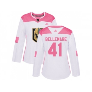 Women Adidas Vegas Golden Knights #41 Pierre-Edouard Bellemare Authentic White Pink Fashion NHL Jersey