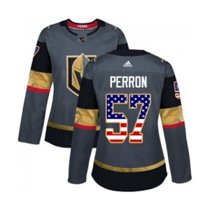 Women Adidas Vegas Golden Knights #57 David Perron Authentic Gray USA Flag Fashion NHL Jersey